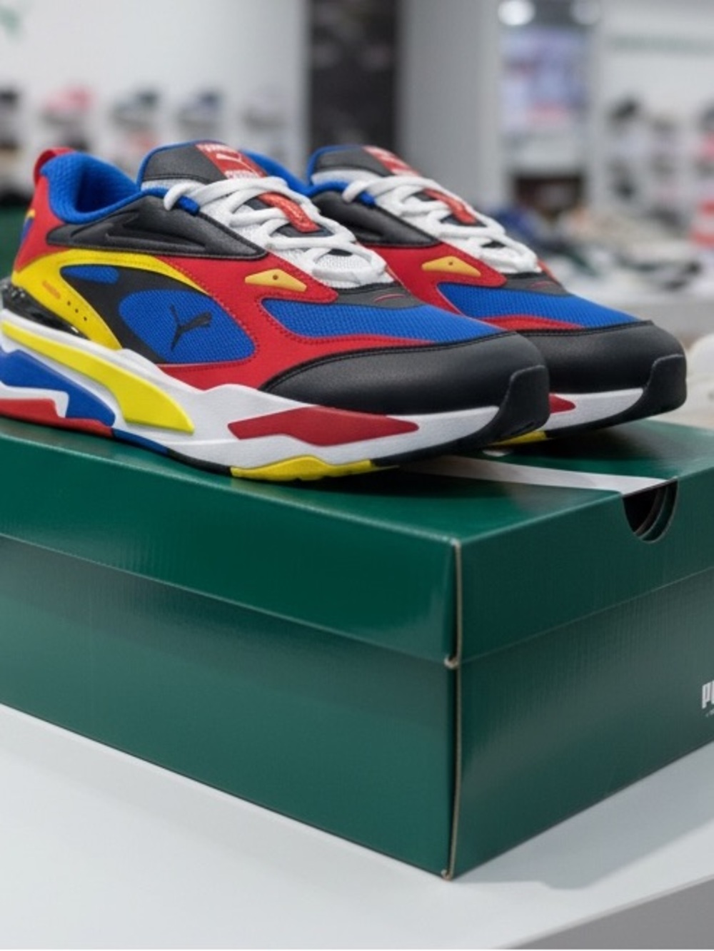 Puma RS-Fast Limits Colorblock Sneakers Royal Blue Black Red Yellow size 5.5Y